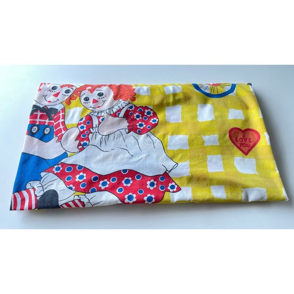 vintage 70s bedding, Raggedy Ann and Andy bed sheet, fitted sheet, Bobbs-Merrill - Picture 9 of 9